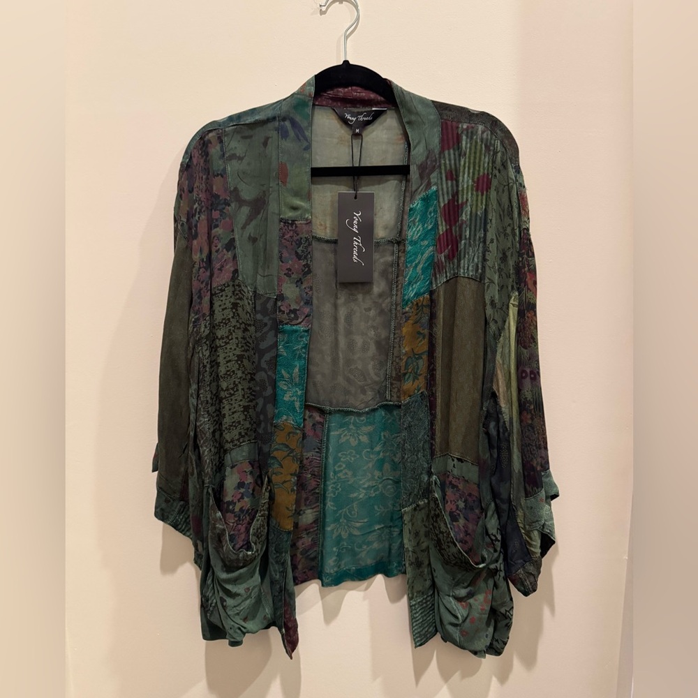 Green and Multicolor Sheer Kimono Jacket